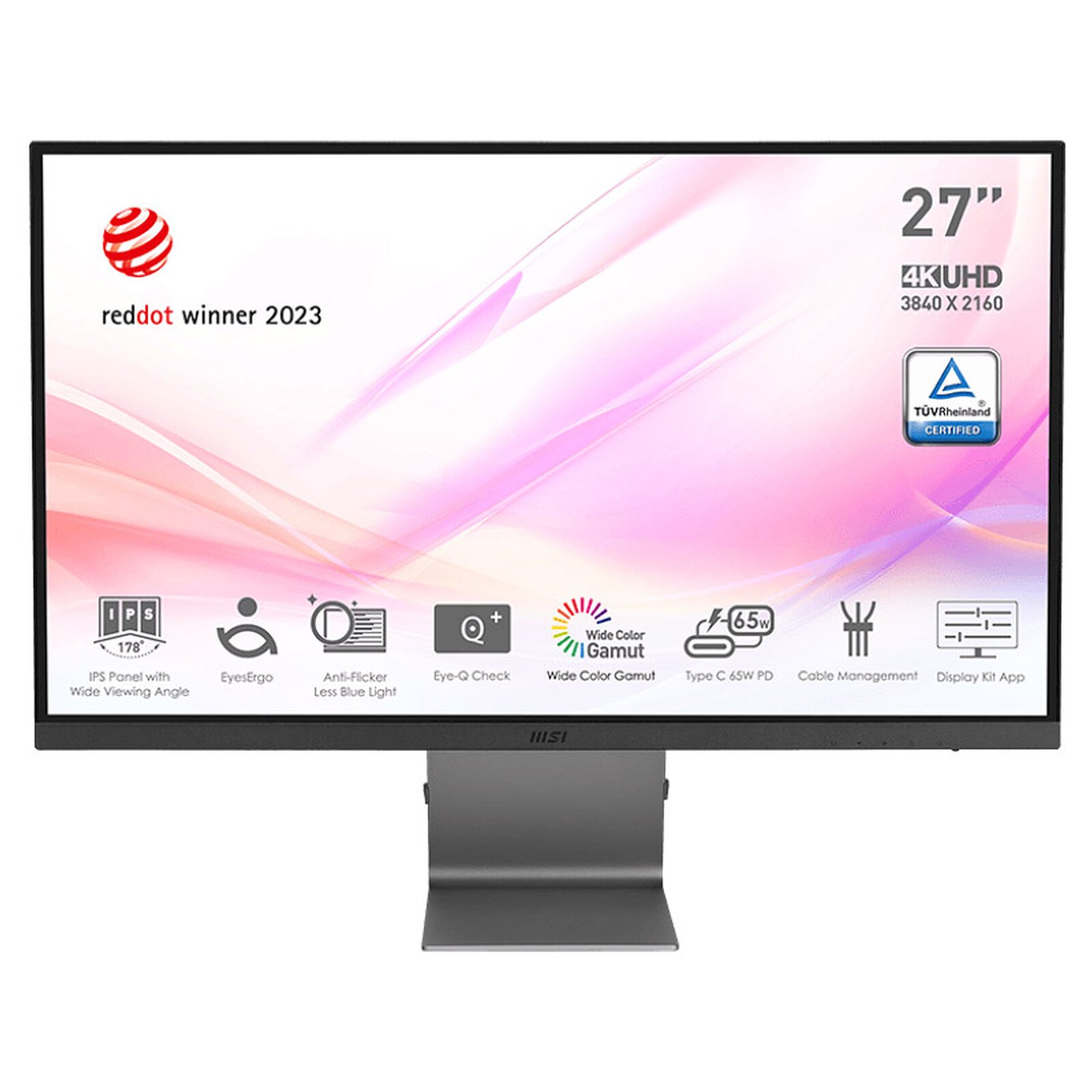 MSI Modern MD271UL Business Monitor, 27" 4K UHD IPS- 60Hz, 4ms, 3840x2160, Eyefriendly Screen, 99% DCI-P3 / 139% sRGB Colour Gamut - 2x HDMI 2.0b, DP 1.2a, USB Type-C (65W PD)